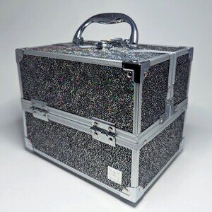 Caboodles Adored Train Case Black Silver Glitter Holographic Rare!! - No Key